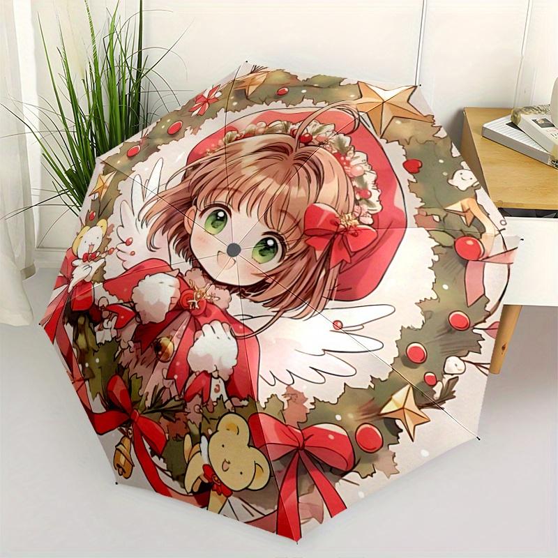 

1pc Christmas Angel Wings Auto-Open Close Umbrella - Portable 3-Fold Design with 8 Iron Ribs, Outdoor, for Fans, Travelers, Daily Use, Festive Gi
