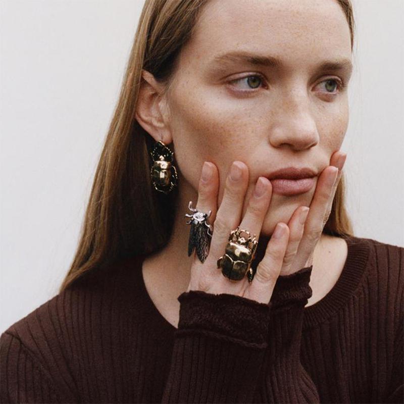 Retro Opening Insect Ring Metal Cicada And Beetle Animal Ring Women'S Trend Jewelry Accessories