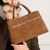 Oversized Suede Leather Briefcase Spacious Handheld Shoulder Crossbody Bag Women Slouchy Commuting Premium Light Luxury Handbag