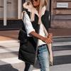 Women's Mid‑Length Hooded Puffer Vest Reversible Zip‑Up Slim‑Fit Solid Sleeveless Outerwear