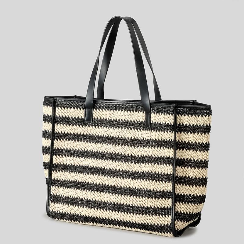 Sommer Große Kapazität Handgewebte Strohtasche Gestreift Seaside Urlaub Wind Strandtasche Mode Schultertasche