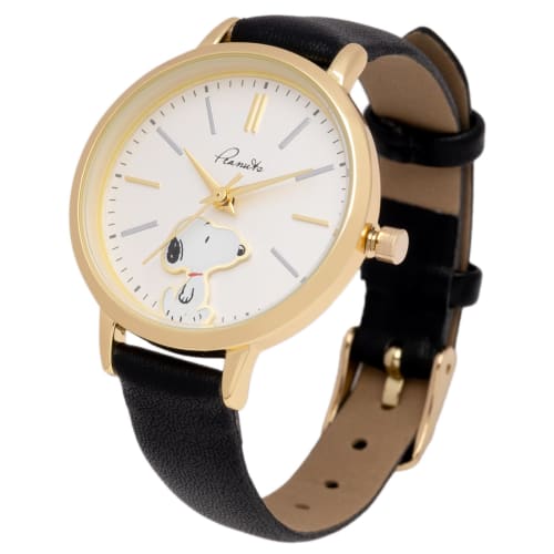 Fieldwork Women's Analog Snoopy Watch with Leather Strap, 2-Layer G Watch, Black (PNT-048-4)