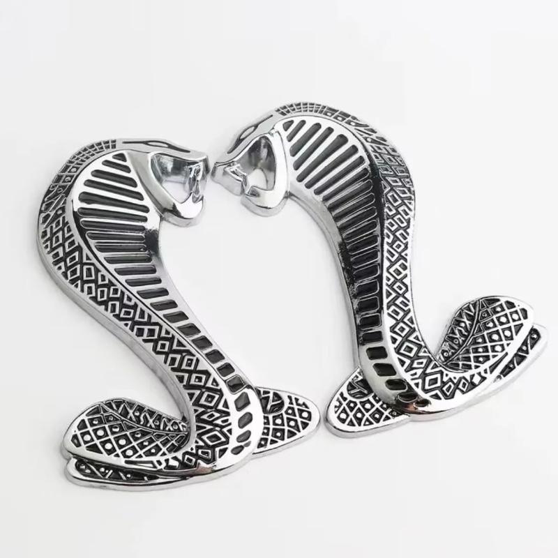 2x Snake Cobra Car Front Grille Emblem Side Fender Badge Rear Trunk Car Stickers Accessories