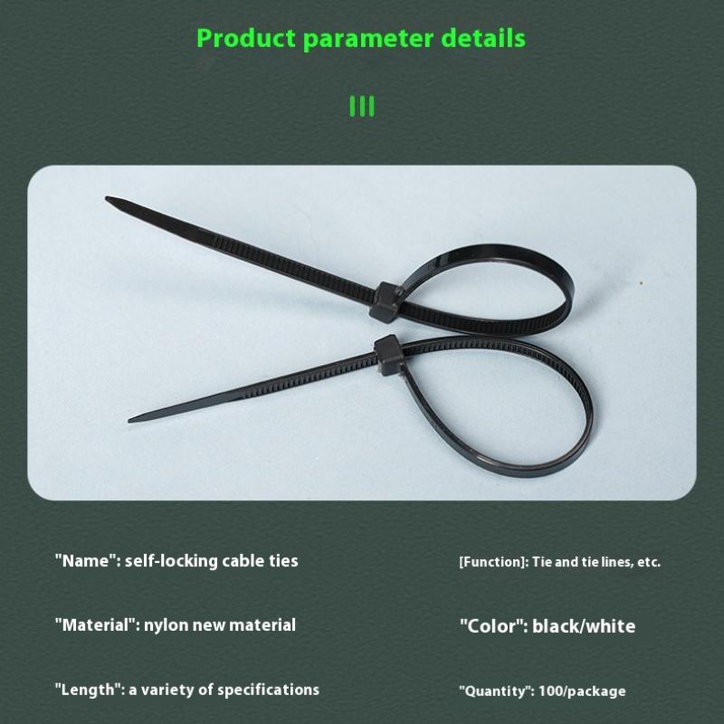 100 PCS Self-locking Plastic Nylon Tie Black Fastening Strap Cable-Tie-Set Cable Zip Tie Fastening Ring Zip Wraps Strap Tie