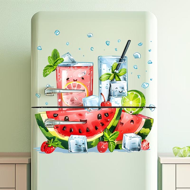 Watermelon Drink Wall Sticker for Kitchen Self Adhesive Decal for Refrigerator Summer Fruit Art Decoration for Home Cafe