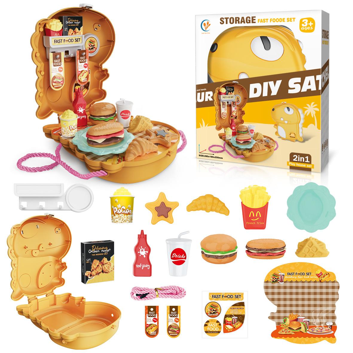 

Simulation Dinosaur Backpack Toy Children S Play House Kitchen Fast Food Dessert Set 2 In 1 Shoulder Messenger Bag