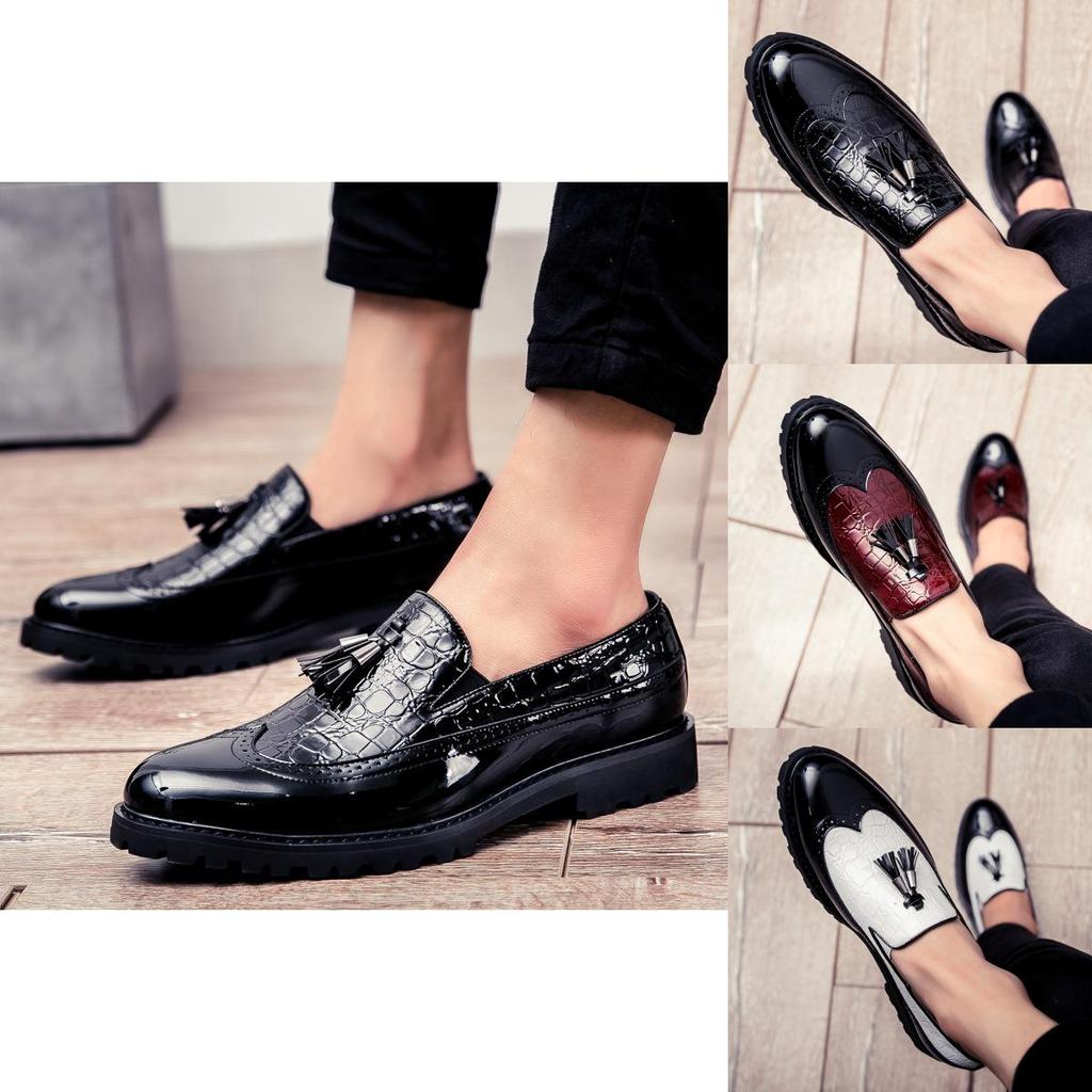 Elegant Men Brogue Tassels Casual Platform Formal Pumps Pointy Toe Shoes Slip On Loafers
