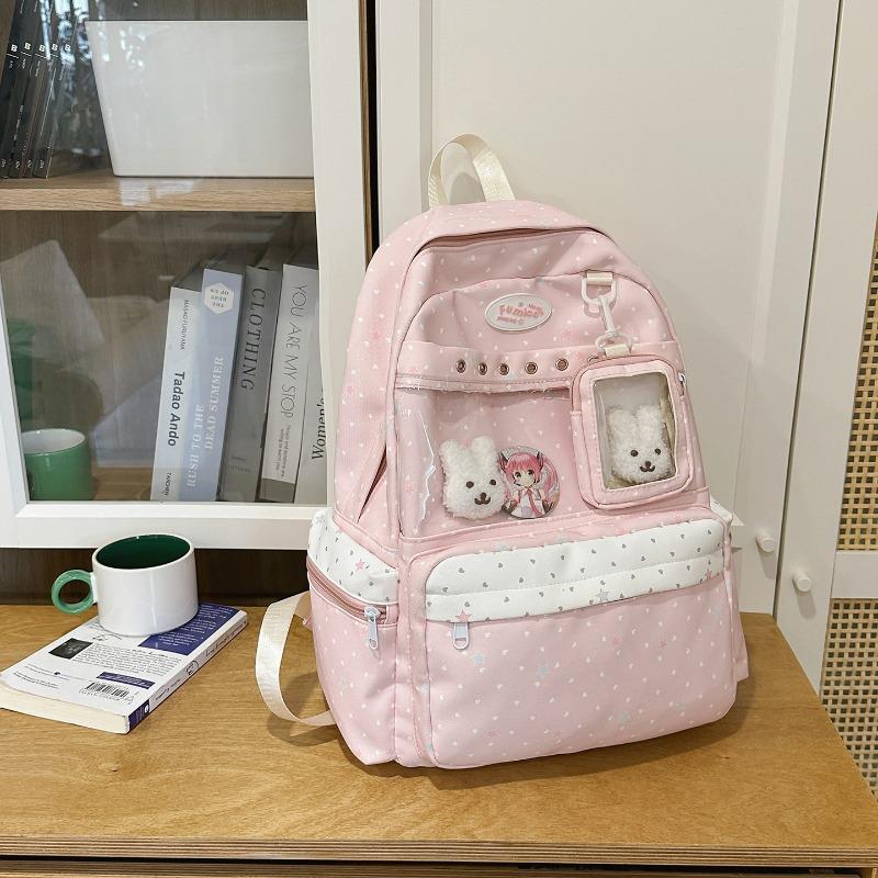 Highvalue sweet pink polka dot junior high school student backpack female volume twodimensional transparent bar high school student backpack