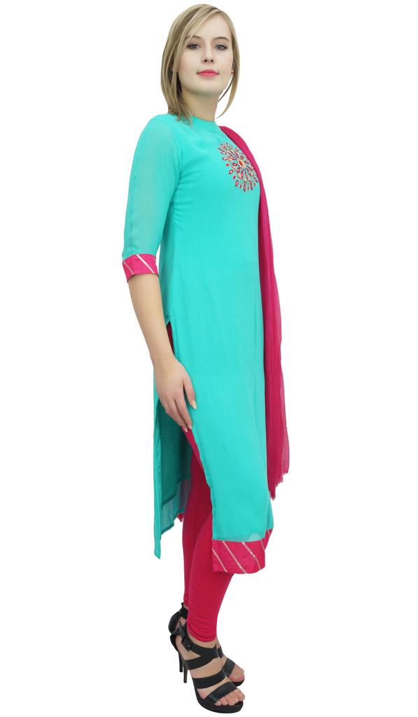 Atasi Readymade Beige Georgette Long Churidar Straight Cut Casual Salwar Suit -