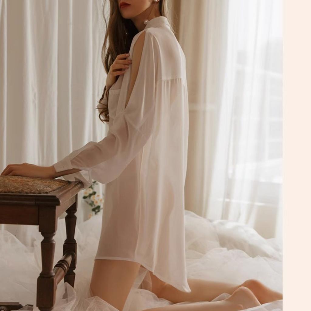 Damemote Sexy Ensfarget Sapel Sexy Pyjamasskjorte Topp