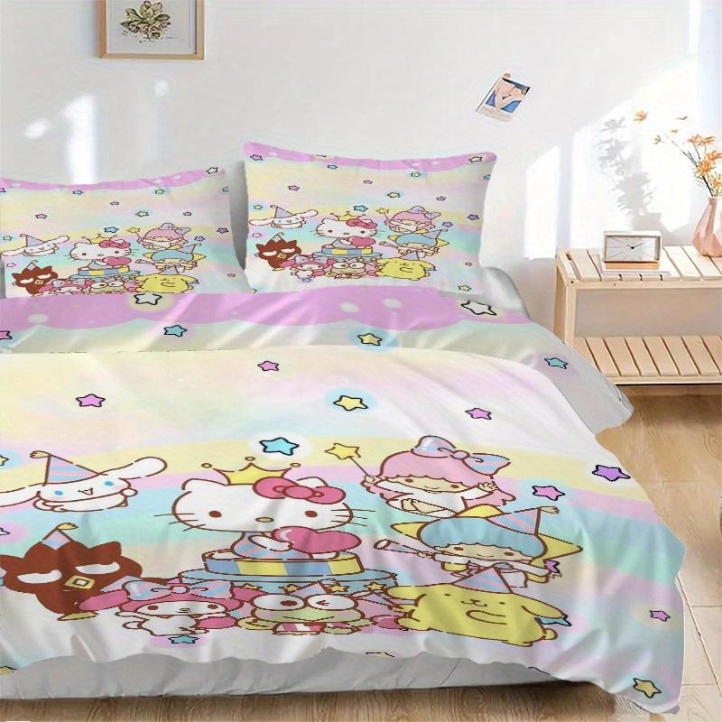 3pcs Star Sanrio Hello Kitty Little twin stars Quilt Set - Soft and Comfortable Bedroom, Guest Room and Dorm Decor Bedding Set 135x200cm