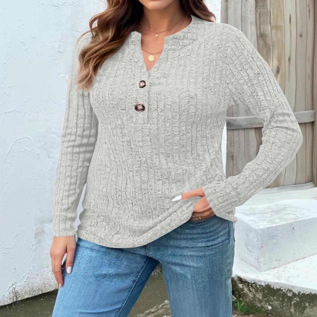Women's Fashion V Neck Long Sleeve Ribbed Elegant Commuting And Casual Top