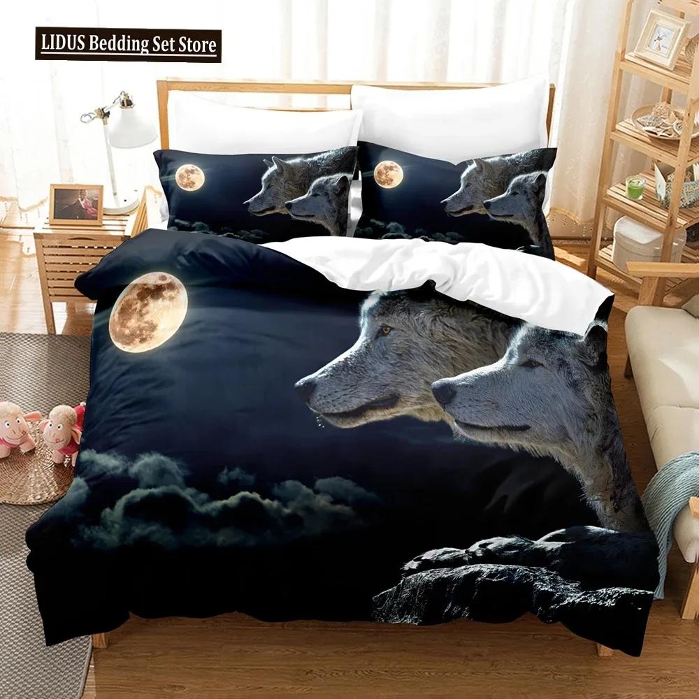 Comforter 3D Wolf Print Wild Animals Bedding Set Luxury Modern Gift Wolf Bedding Set Comforter Full King Size 3Pcs