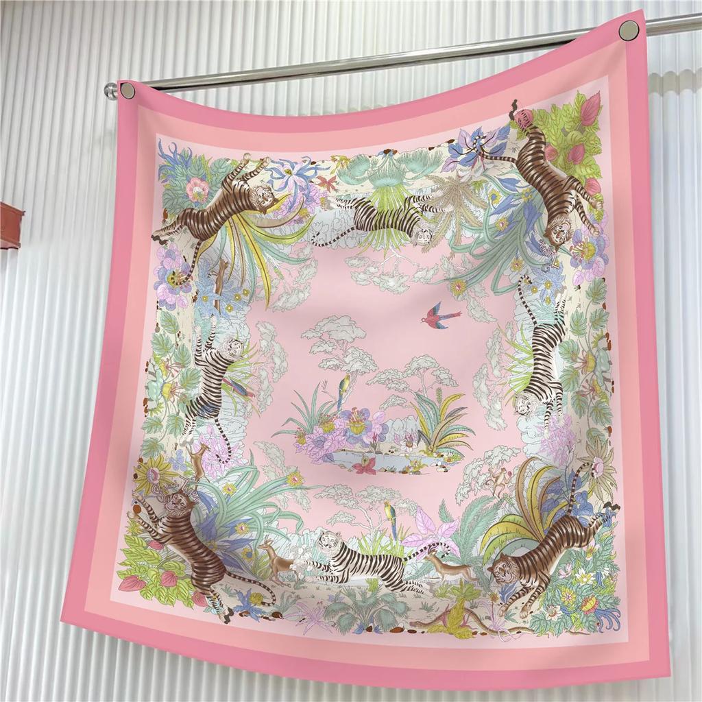 New Flower Designer Scarves Twill Silk Large Square Scarf Women Travel Shawl Headscarf 90Cm Luxury  Modern Flowers
