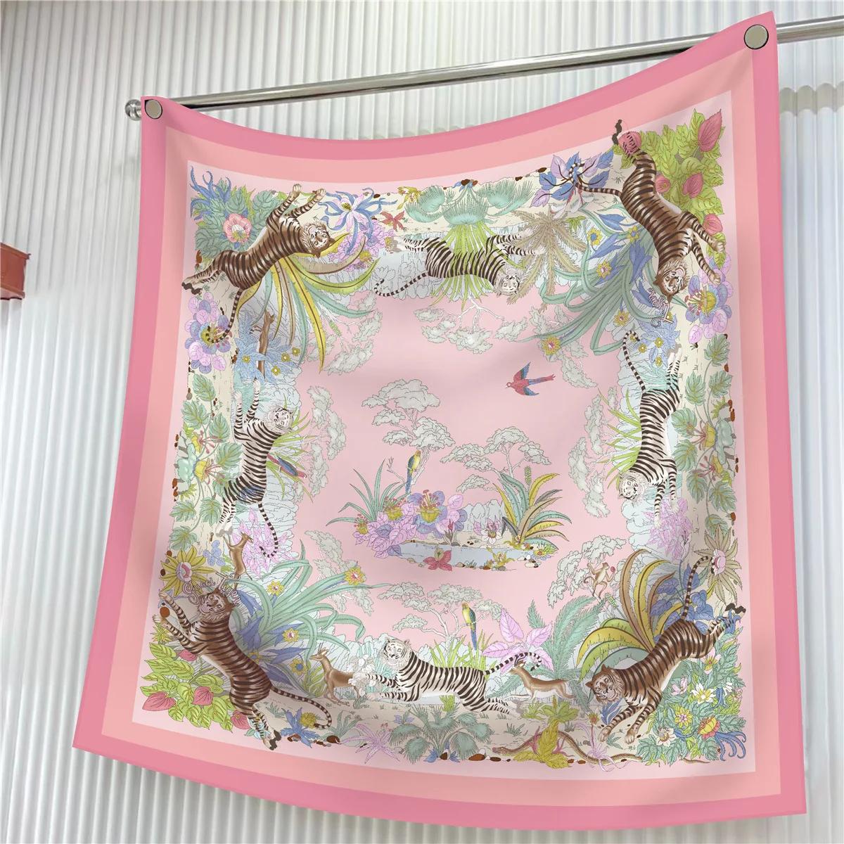 

New Flower Designer Scarves Twill Silk Large Square Scarf Women Travel Shawl Headscarf 90Cm Luxury Modern Flowers 90cm