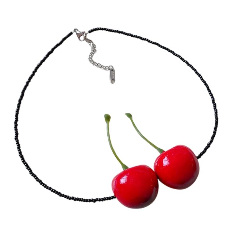 

Cherry Pendant Necklace Women Sweet Necklace Playful Necklace Glass Texture for Everyday Wear or Special Occasions 1