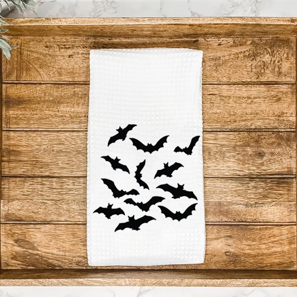 2Pcs Halloween Waffle Tea Towel Bats Halloween Scary Fun Spiders Hanging Tea Towel Kitchen Table Decor Housewarming Hostess Gift