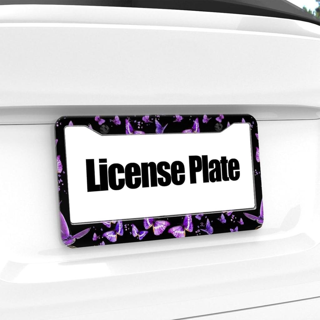 Purple Butterfly License Plate Frame - 1 Pack Personalized Aluminum Car License Plate Cover Butterfly License Plate Holder Universal US-Canada 2 Hole