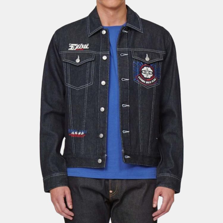 Evisu Motorcycle Daruma Embroidered Denim Jacket Men jackets Denim-Blue 2EAHTM1DJ716XXCT