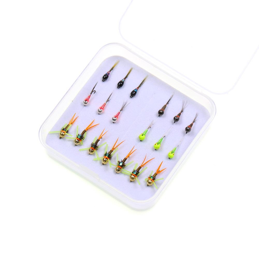 19PCS/Box #16#18 Tungsten Bead Fast Sinking Wet Fly Euro Nymph Fly Trout Fishing Lures Baits