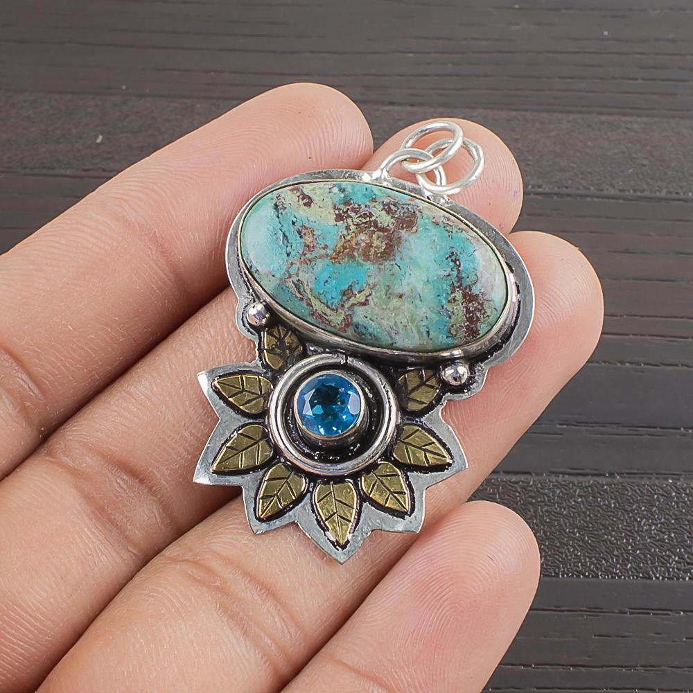 Natural Shattukite Gemstone 925 Sterling Silver Jewelry Designer Pendant 1.6 AJP-2165