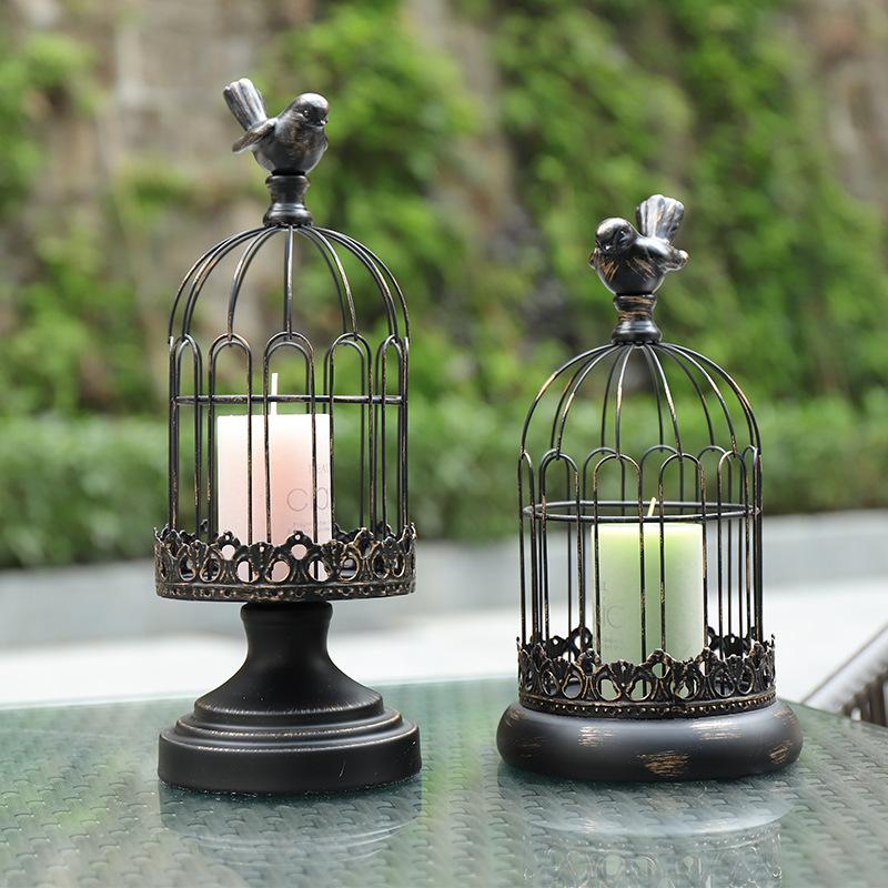 Simple Retro Metal Candle Holder Wrought Iron Bird Cage Ornaments Soft Decorations Romantic Candle Light Dinner Props