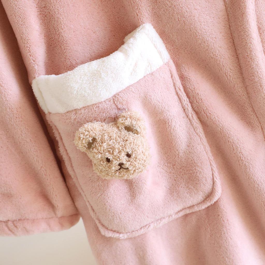 Women's Thickened Hooded Flannel Bear Robe - Cozy Wear for Indoor & Outdoor Spring and Autumn.