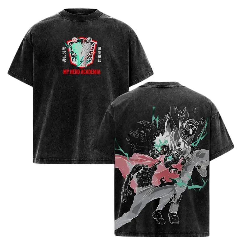 Shigaraki Tomura Midoriya Izuku Printed Tee Anime My Hero Academia Men Women Retro Washed T-shirts Harajuku Male Cotton T Shirt S чёрный