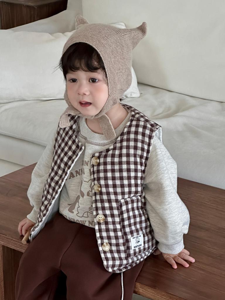 Boys Plaid Cotton Vest Jacket Autumn and Winter Children's Clothing New Baby Clothes Winter Thickened Sweatpants