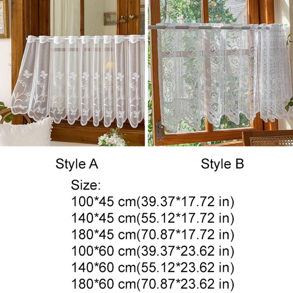 Floral Embroidery Short Window Curtain Through-shaft Type Partition Short Valance Coffee Shop