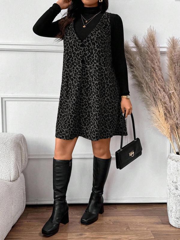 2026 Leopard Print Vest Dress: Fashionable, Slimming, Versatile Two-piece Set for Europe and America M серый