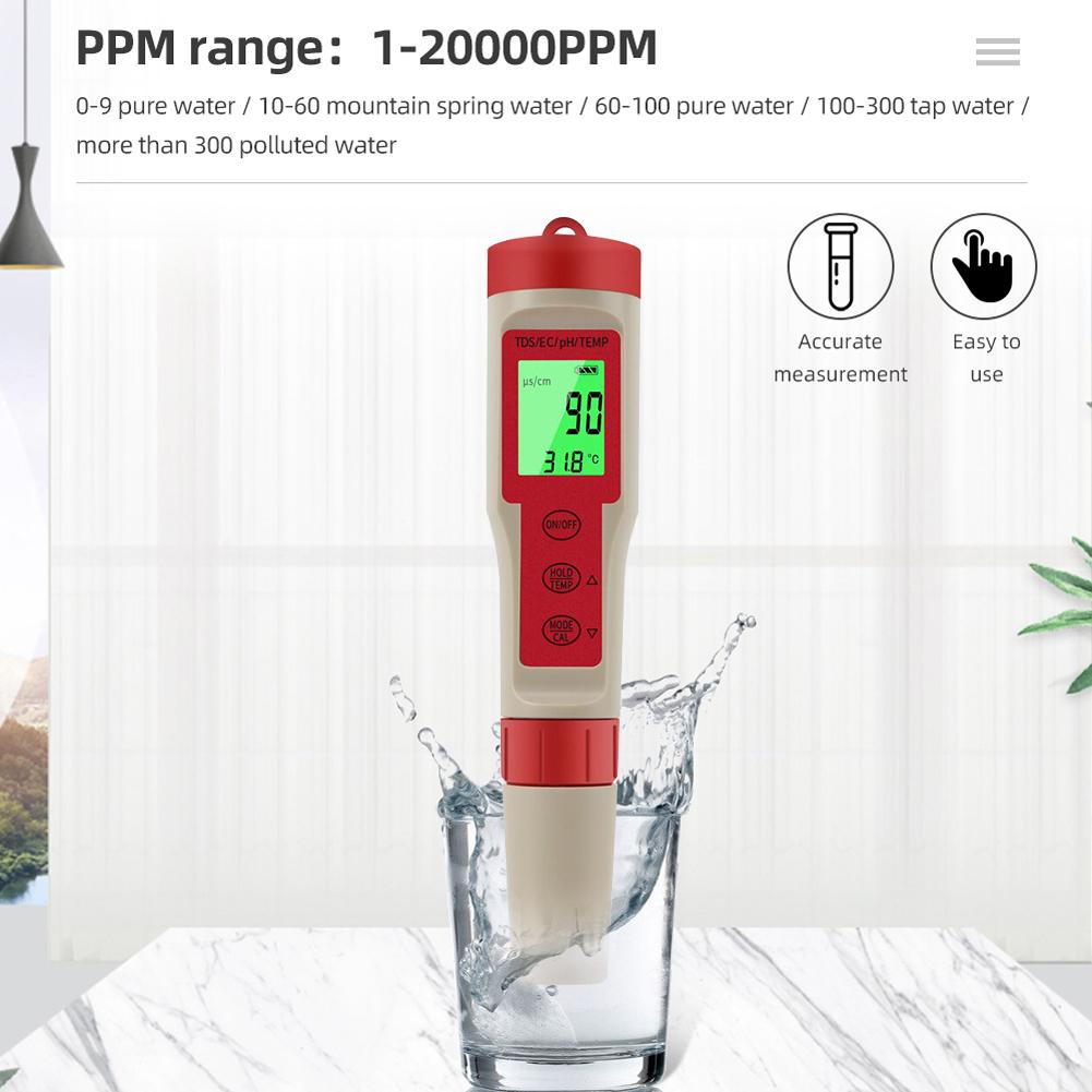 PEZ9908 Portable Handheld Water Quality Tester 4 In 1 PH Total Dissolved Solids EC Temperature Detector Multi