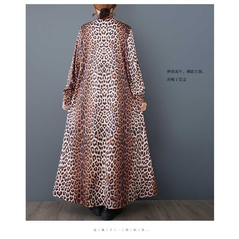 Loose Literary Big Size Fashion Leopard Print Mid-length Temperament Casual Dresses
