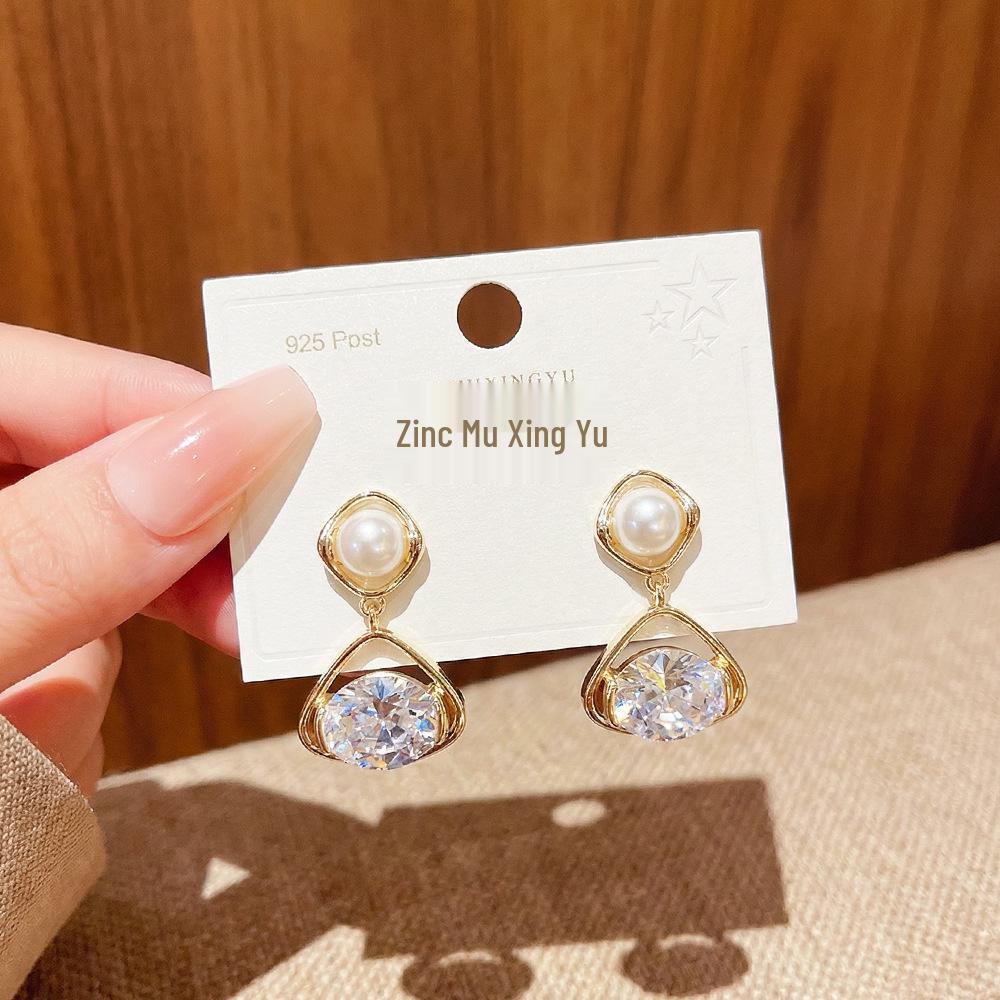 Elegant Water Drop Zirconia & Pearl S925 Sterling Silver Stud Earrings for Women