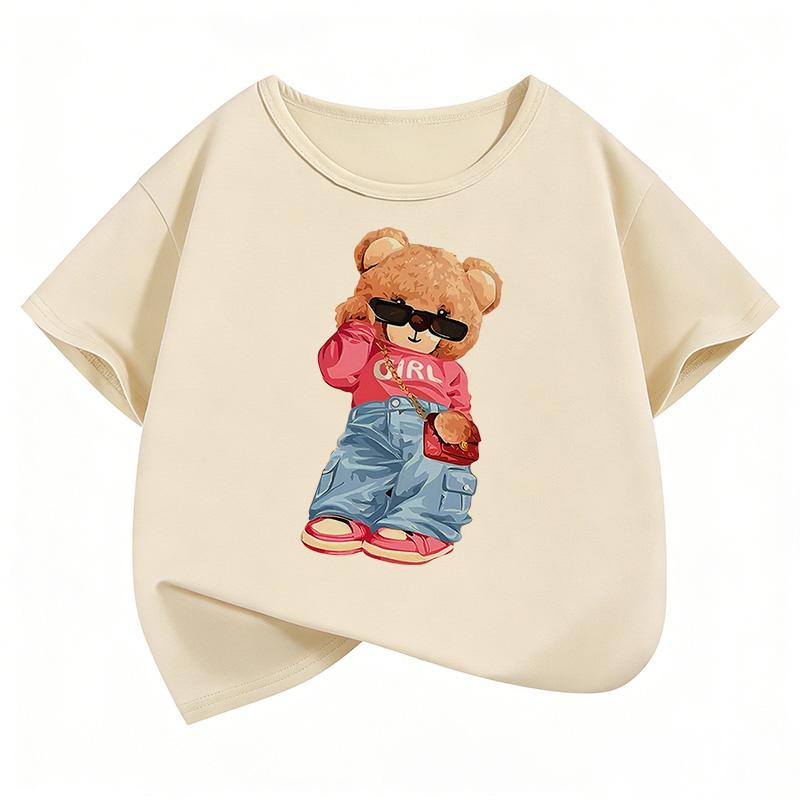 Short Sleeve Streetwear Bear Design Y2k T Shirts Hip Hop Kids Childrens Tshirt Boys Girls Summer Spring Casual Top Tee Shirt