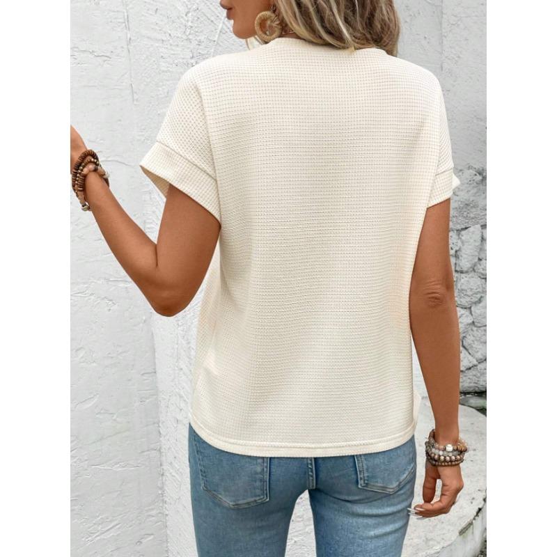 Damenmode Lässig Sommer Frühling Einfarbige Druck Kurzarm Rundhals Blusen Hemden