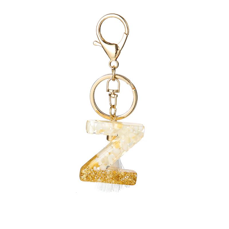 White Tassel Crystal Resin Stone Gold Foil Keychain Classic Retro Fashion Bag Accessory Practical Durable Backpack Hanging Charm