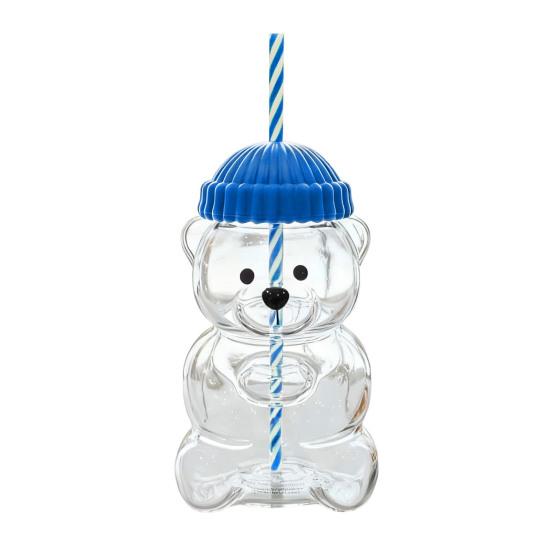 

Bear Shape Sippy Cup with Straw Lid 500ml Heat-Resistant Glass Tumbler Reusable Cold Cup for Iced Coffee Milk Tea Juice синий