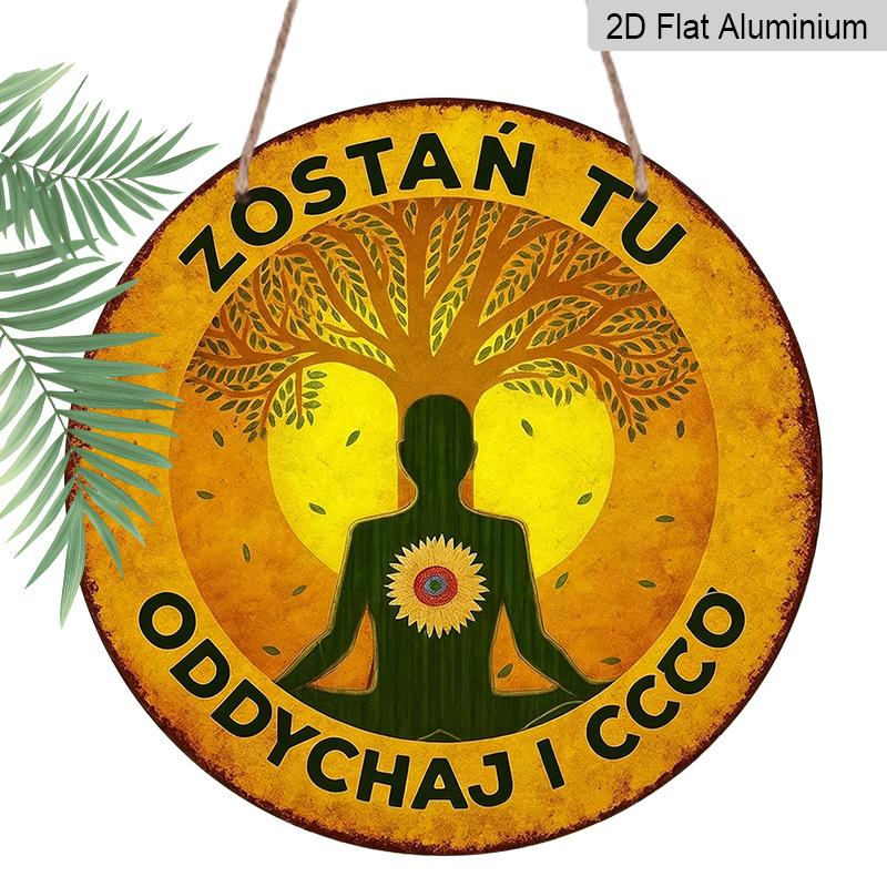 

2D Flat, 1pc Round Aluminum Hanging Sign - Vintage Tree of Life Yoga Metal Wall Art, Polish Quote Zen Meditation Decor, Ideal for Yoga Studio 7.87x7.87in