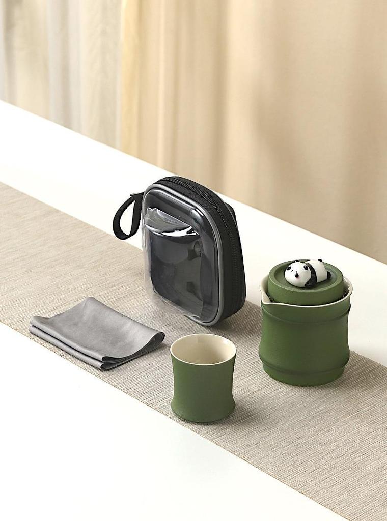 Portable Ceramic Panda Tea Set - Quick Brew Travel Teapot & Teacups, Ideal for Business Souvenir or Cultural Gift