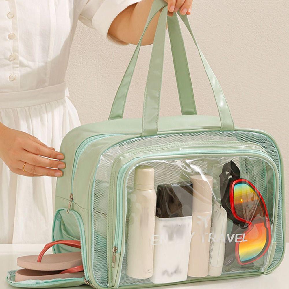 Pu Transparent Portable Cosmetic Storage Bag Large Capacity Travel Storage Bag Beach Bag  Outdoor