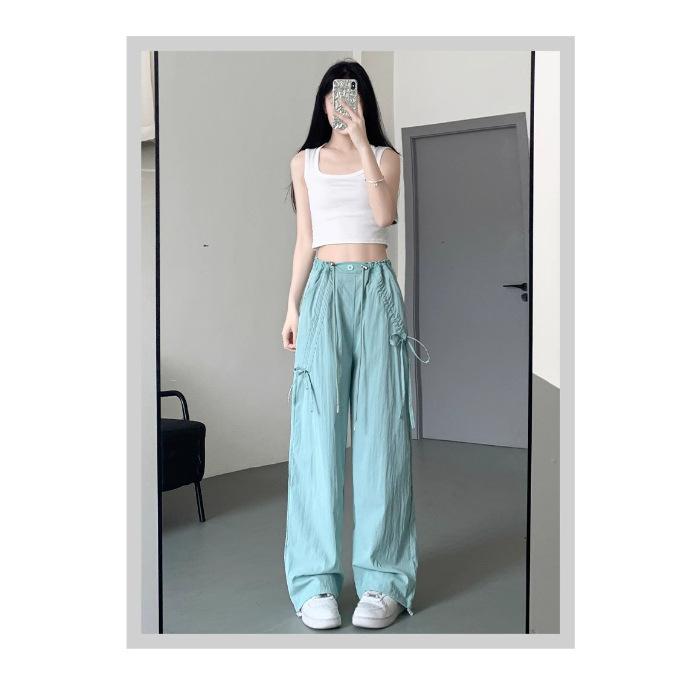 Design-sensoriska Byxor med rosett för kvinnor Mångsidiga Byxor med vida ben Sommarfärgade Byxor Sportiga Vardagsbyxor