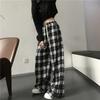 Women Casual Loose Wide Leg Trousers Black and White Plaid Pants Retro Straight Trousers Hip Hop Streetwear Plus Size