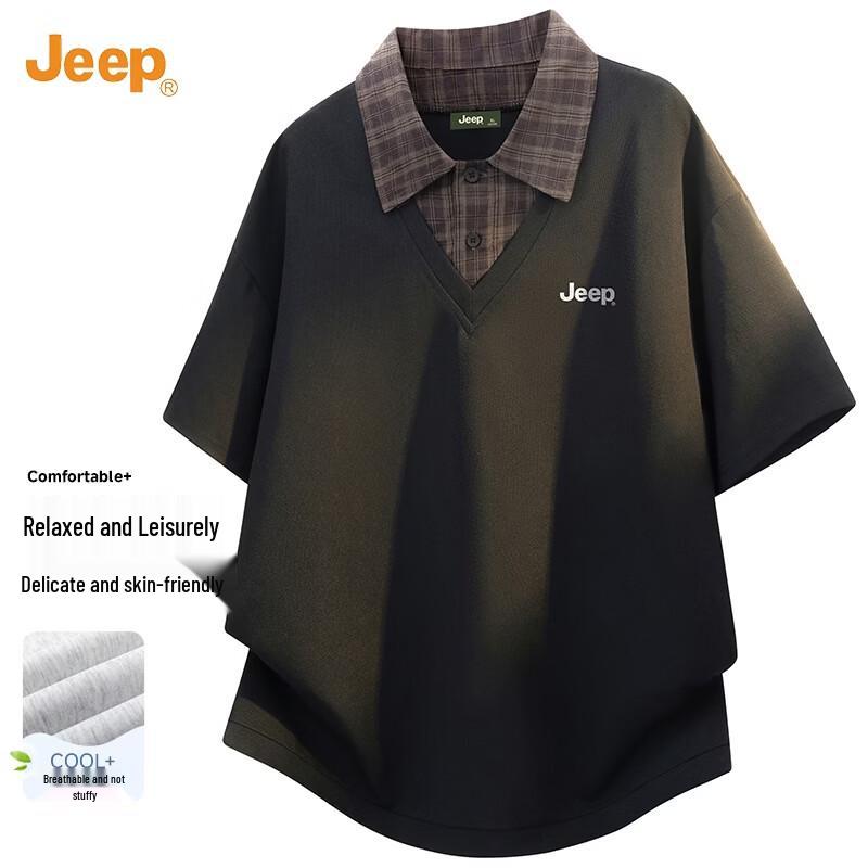 Jeep Men s Fake Two-Piece Spliced Polo Shirt XXL