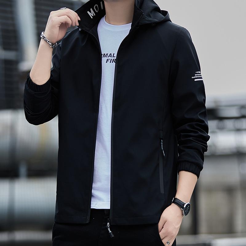 Men's 2025 Spring/Autumn Hooded Jacket: Printed Casual Sport Windbreaker