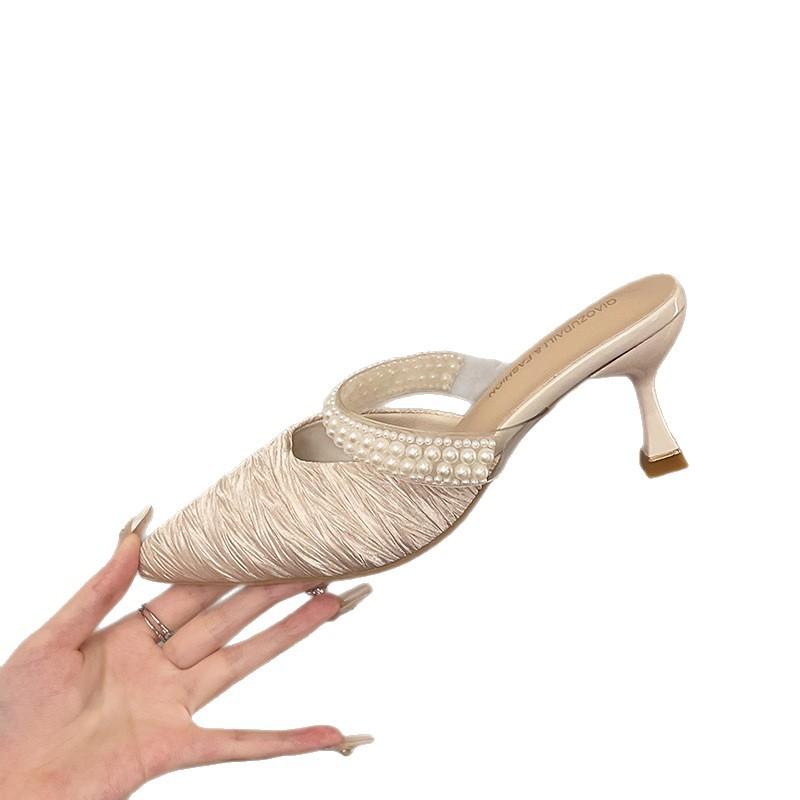 Fashion Square heel Shoes Woman 2025 Female Slippers Loafers Luxury Slides Med Thin Heels Jelly Flip Flops Cover Toe Block New Designer