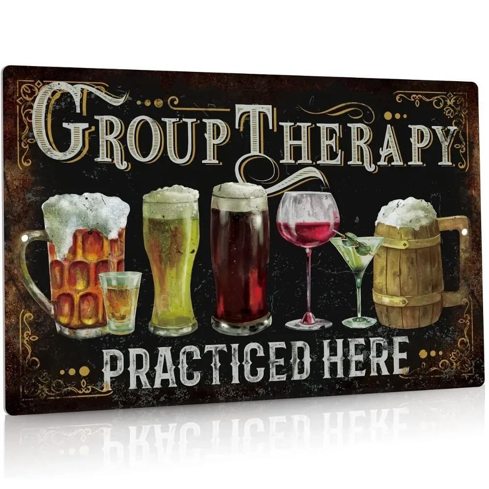 Funny Vintage Metal Bar Decor Sign for Man Cave Group Therapy Aluminum Wall Art 12x8 Inches