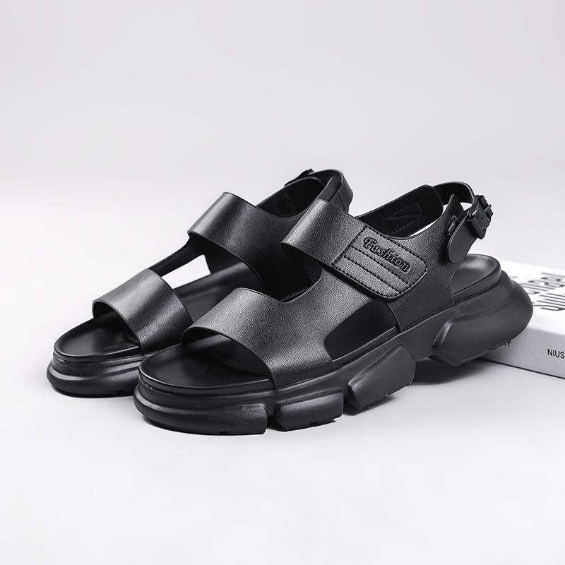 Summer Men's Sandals 2024 Fashion Buckle Beach Shoes Thick Sole Outdoor Men Sandals Leather Sandal Male Shoes
