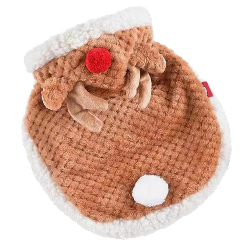 

Reindeer Hooded Cloak for Pet Dog and Cats Winter Warm Capes for Christmas Party Gatherings Pet Photoshooting Costume L