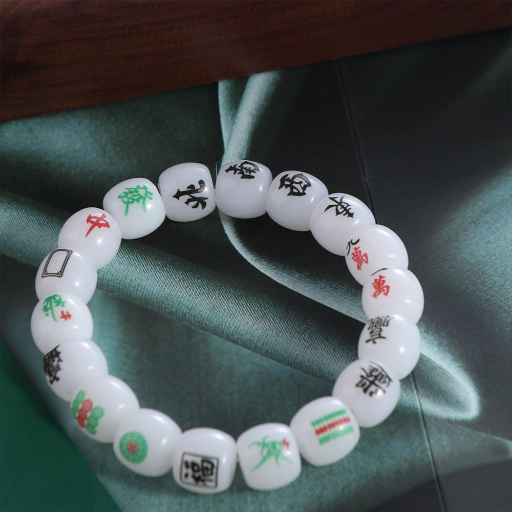 Handmade Chinese Mahjong Bracelet Elastic Acrylic Bead Hand Ring Unique   Decoration